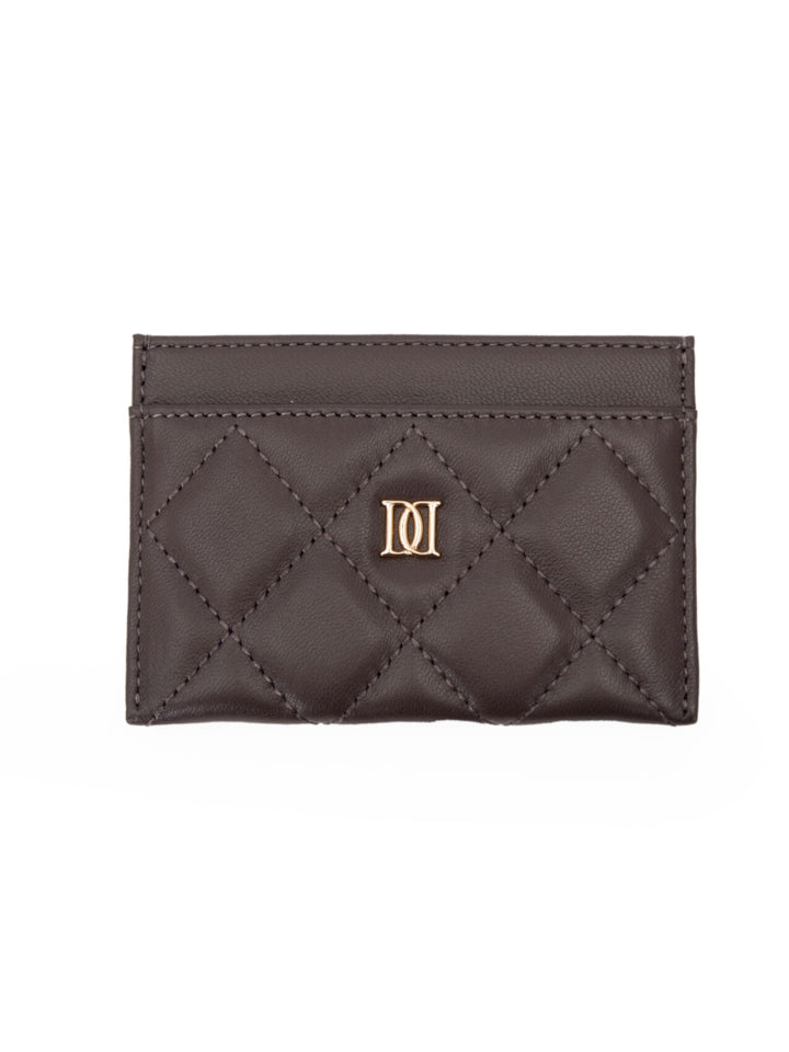 Leather Quilted Card Holder - Chocolate Brown