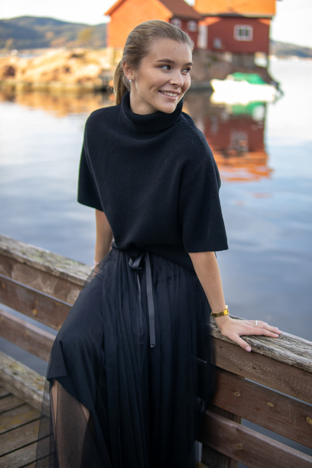 Emila 2/4 Wool Knit Pullover - Svart - Singlet, Topper & T-skjorter - Helt Dilla AS