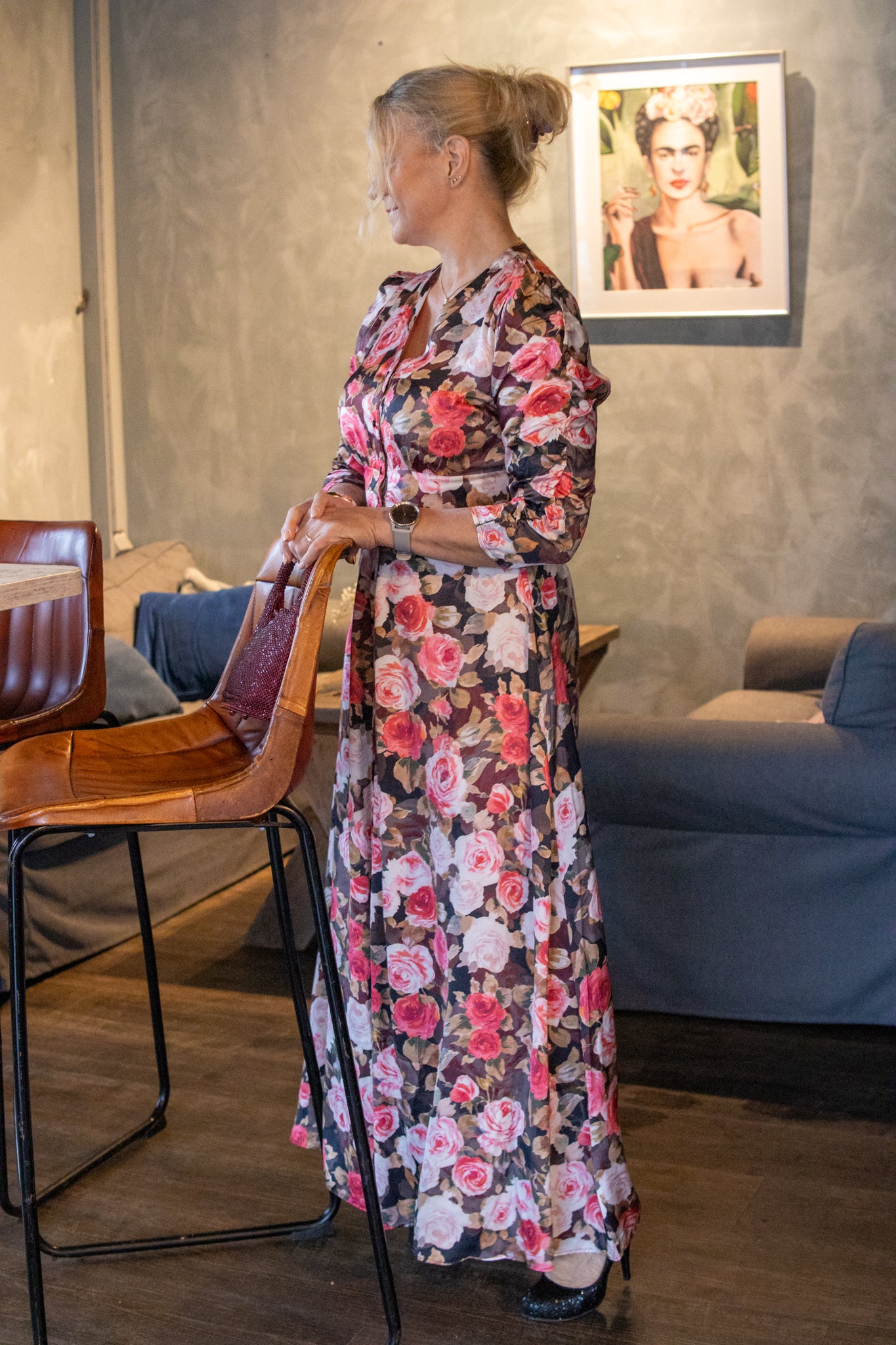 Satin Button Down dress - Midnight roses - Kjoler - Helt Dilla AS