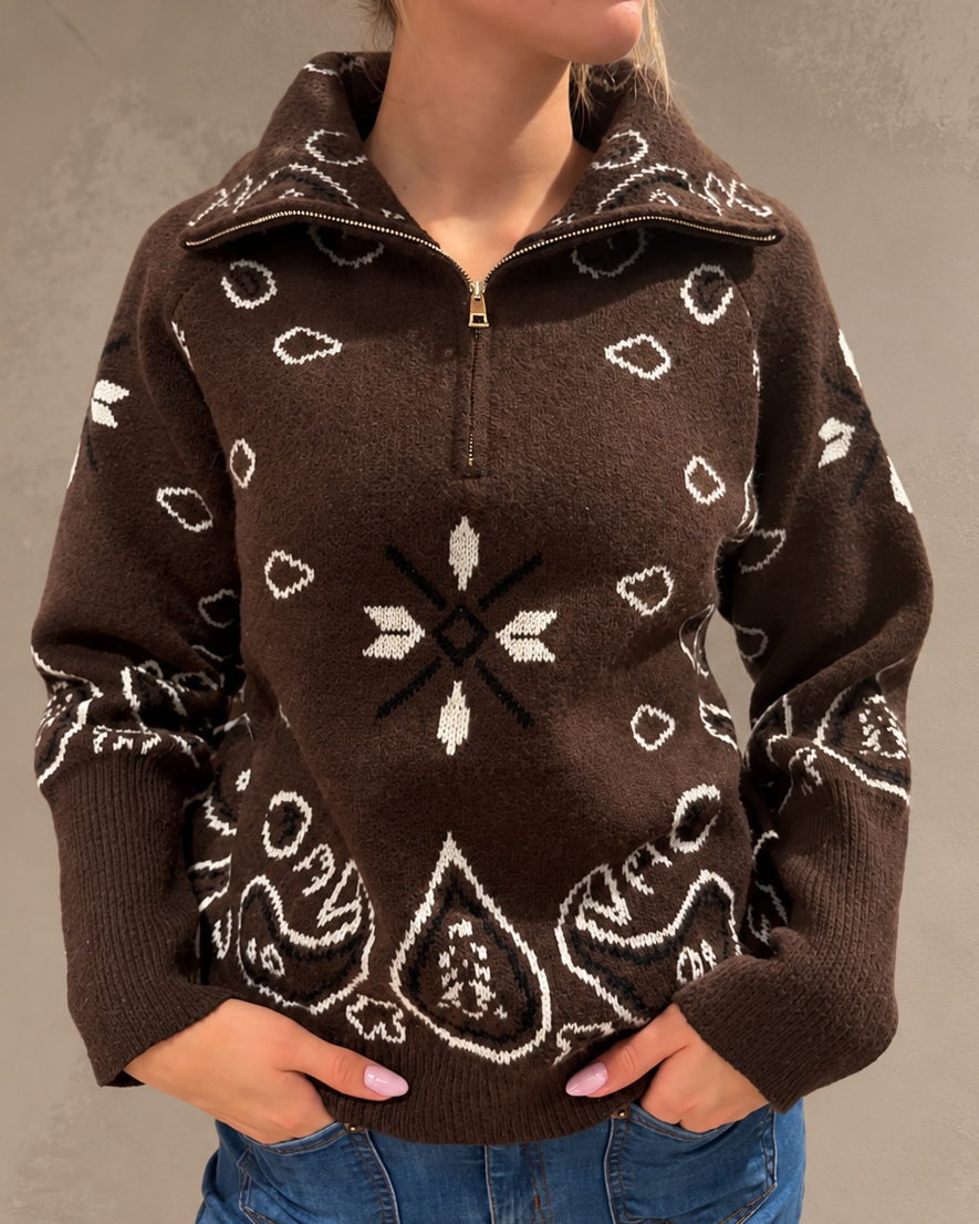 Luzabelle Paisley Zip Sweather - Coco - Genser - Helt Dilla AS