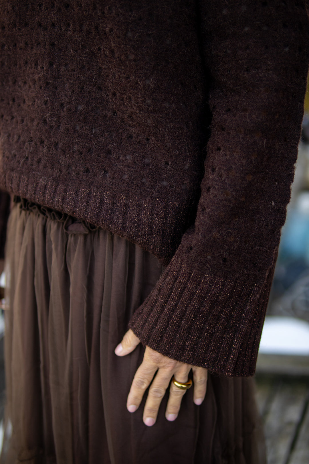 Riette Dot Pointelle Pullover - Black Coffee - Genser - Helt Dilla AS