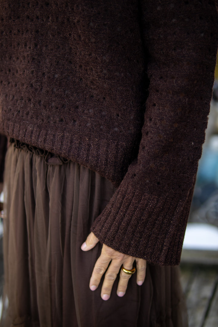 Riette Dot Pointelle Pullover - Black Coffee - Genser - Helt Dilla AS