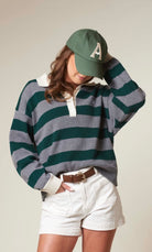 Leigh Stripe sweater - Grey/Ivy Green - Genser - Helt Dilla AS