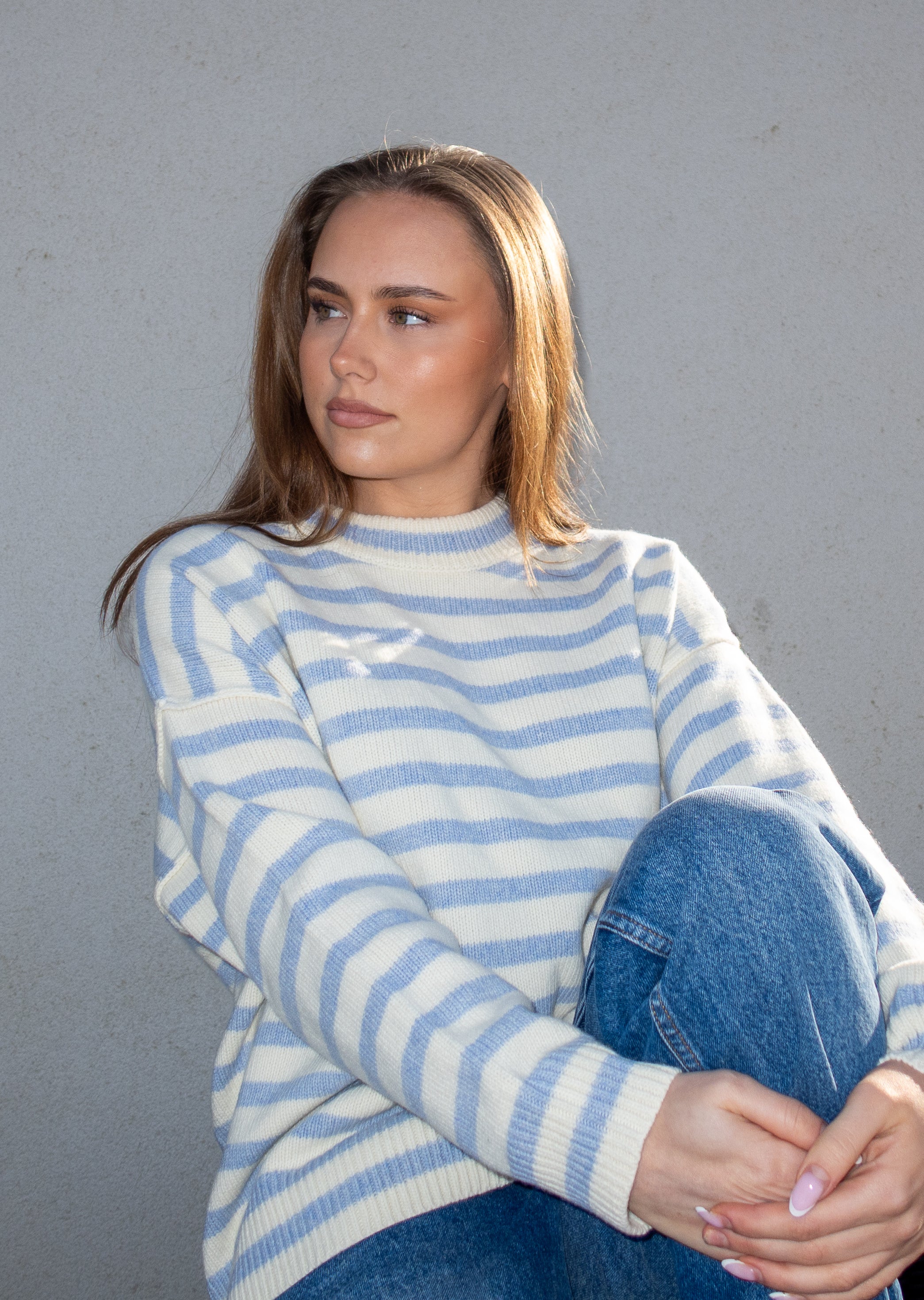 Kayne Stripe sweater - Offwhite/Blue - Genser - Helt Dilla AS