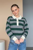 Leigh Stripe sweater - Grey/Ivy Green - Genser - Helt Dilla AS