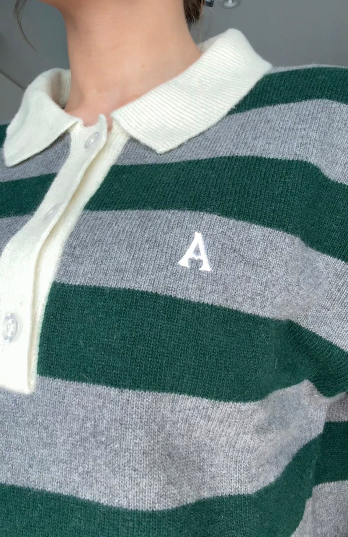 Leigh Stripe sweater - Grey/Ivy Green - Genser - Helt Dilla AS