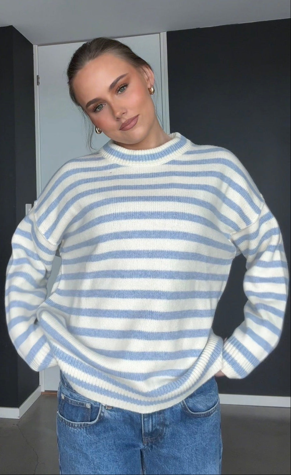 Kayne Stripe sweater - Offwhite/Blue - Genser - Helt Dilla AS
