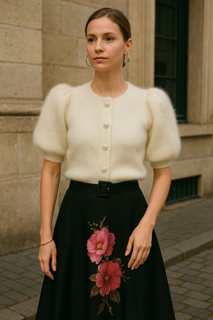 Hairy Knit Puffed Jacket - Off-White - Cardigans - Helt Dilla AS