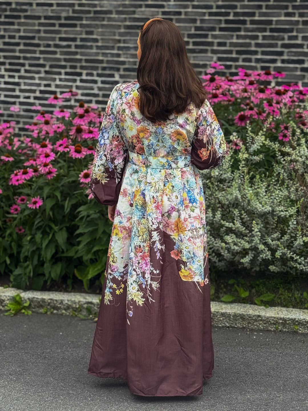 From Paris with Love lang kjole - burgunder med blomster - Kjoler - Helt Dilla AS