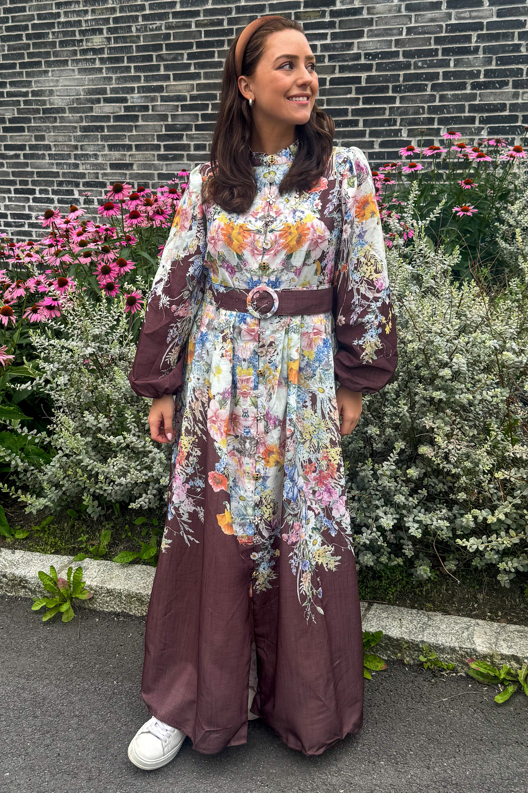 From Paris with Love lang kjole - burgunder med blomster - Kjoler - Helt Dilla AS
