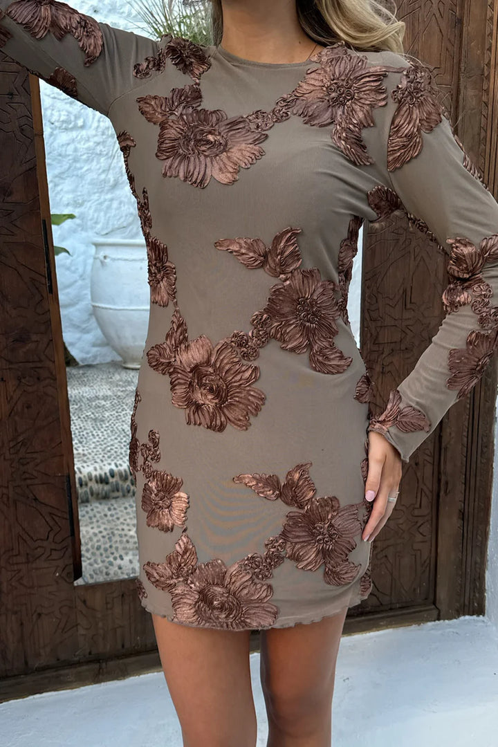 MalouIC Mesh Dress - Mocca Flower