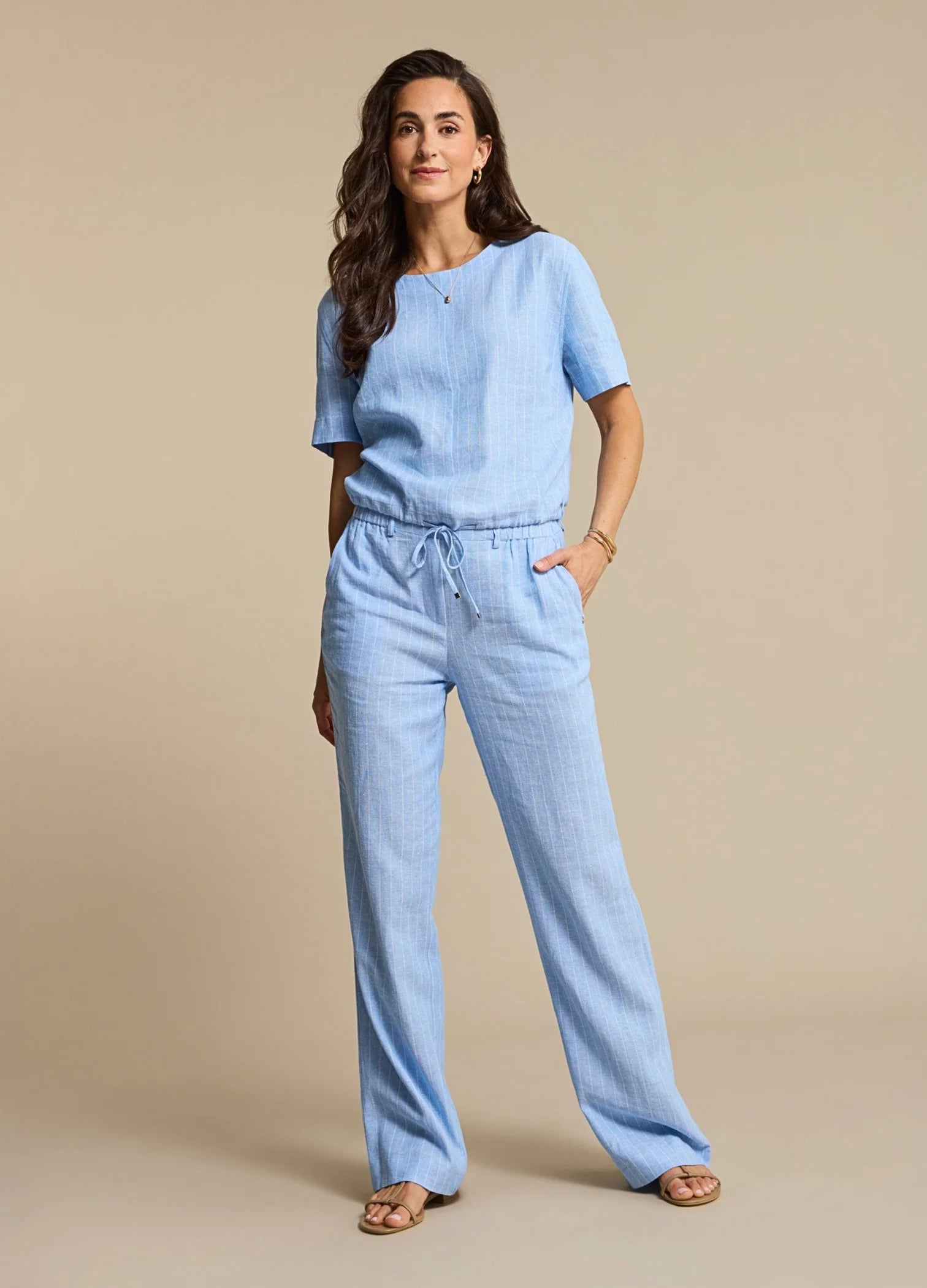 Skyler Linen Pinstripe - Light Blue - Topp - Helt Dilla AS