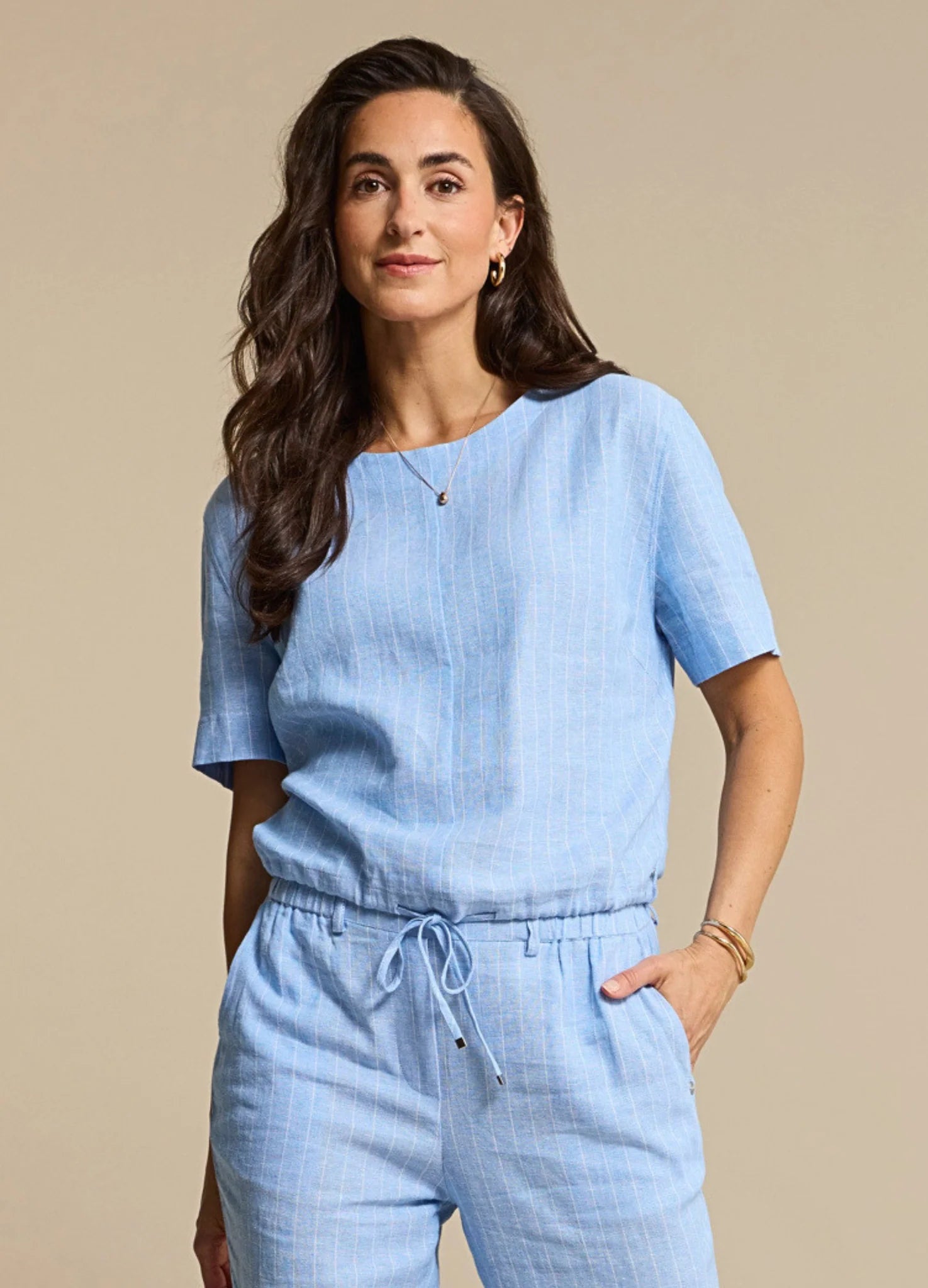 Skyler Linen Pinstripe - Light Blue - Topp - Helt Dilla AS