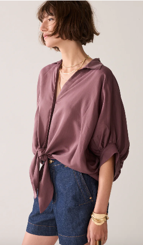 Glossy bluse batsleeves med knyting- vasket purple - Bluser - Helt Dilla AS