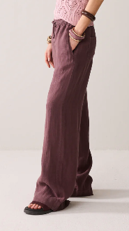 Wideleg straight pant linen - deep fig/purple - Bukser - Helt Dilla AS