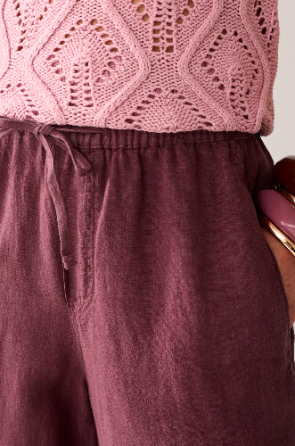 Wideleg straight pant linen - deep fig/purple - Bukser - Helt Dilla AS