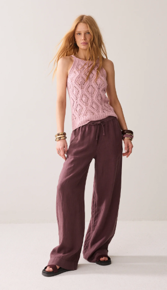 Wideleg straight pant linen - deep fig/purple - Bukser - Helt Dilla AS
