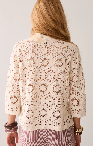 Kort sleeve heklet cardigan - pebble beige - Cardigans - Helt Dilla AS