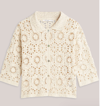 Kort sleeve heklet cardigan - pebble beige - Cardigans - Helt Dilla AS
