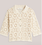 Kort sleeve heklet cardigan - pebble beige - Cardigans - Helt Dilla AS