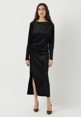 Tillia Velvet Long Dress - Black with Rhinestones