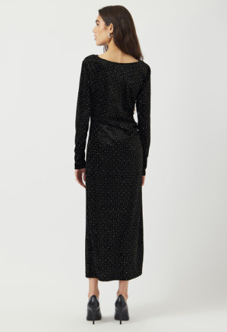 Tillia Velvet Long Dress - Black with Rhinestones