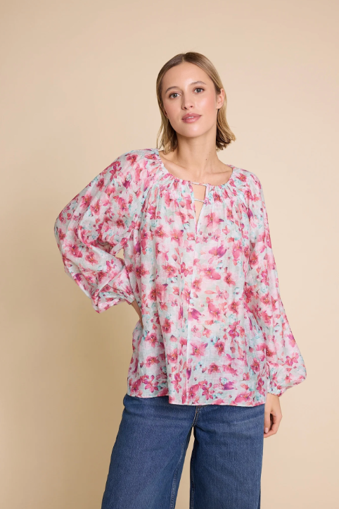 Tessa Print Blouse - Turkis - Bluser - Helt Dilla AS