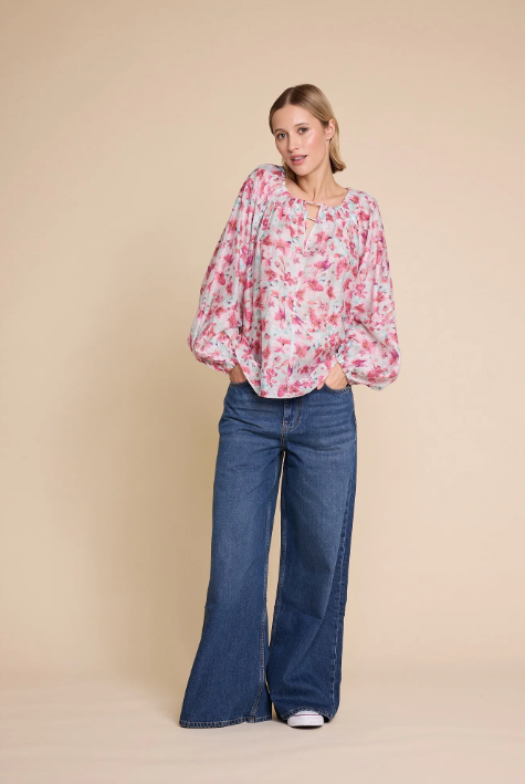 Tessa Print Blouse - Turkis - Bluser - Helt Dilla AS