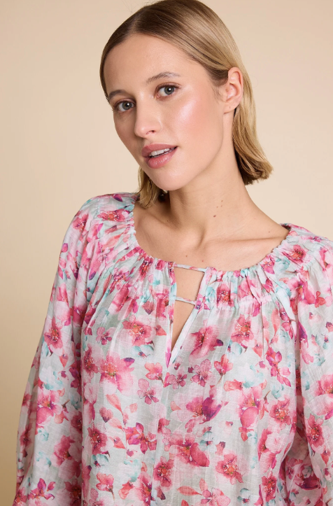 Tessa Print Blouse - Turkis - Bluser - Helt Dilla AS