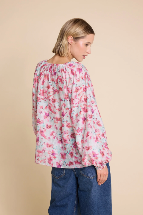 Tessa Print Blouse - Turkis - Bluser - Helt Dilla AS