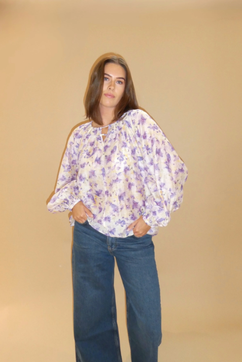 Tessa Print Blouse - Gul/Lilla - Bluser - Helt Dilla AS