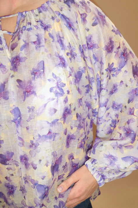 Tessa Print Blouse - Gul/Lilla - Bluser - Helt Dilla AS