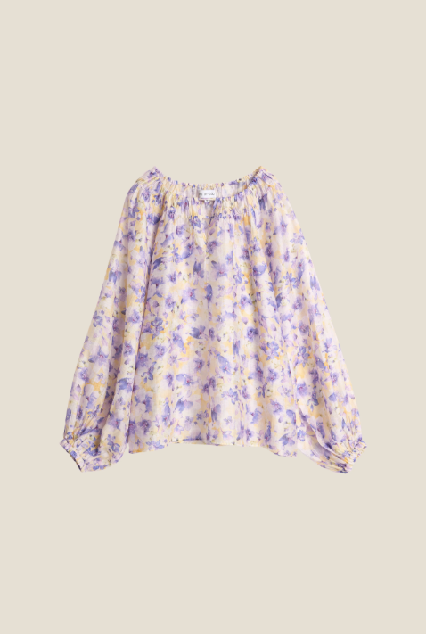 Tessa Print Blouse - Gul/Lilla - Bluser - Helt Dilla AS