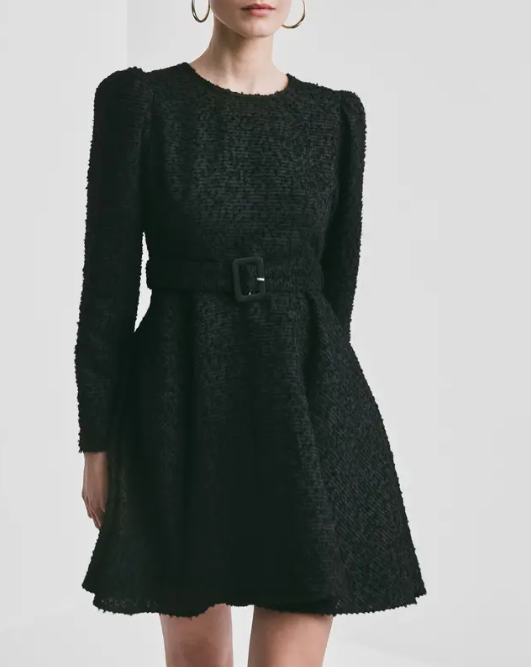 Bouclé Belt Dress - Svart
