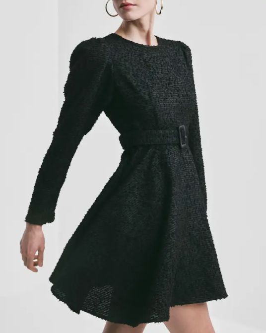 Bouclé Belt Dress - Svart