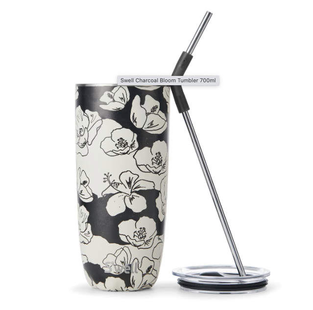 Tumbler with straw 700 ml- Charcoal Bloom