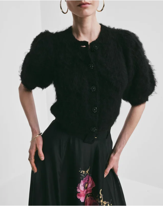 Hairy Knit Puffed Jacket - Svart