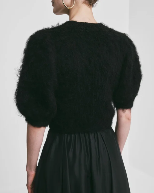 Hairy Knit Puffed Jacket - Svart