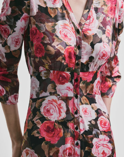 Satin Button Down dress - Midnight roses