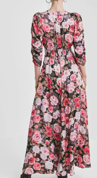 Satin Button Down dress - Midnight roses