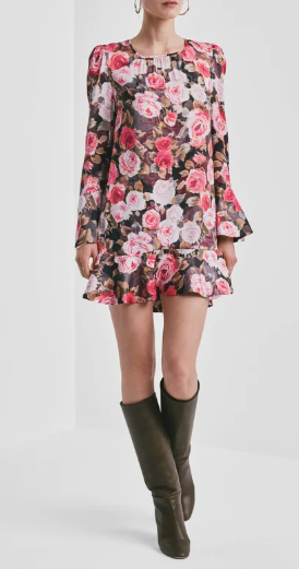 Satin Shift Dress - Midnight Roses