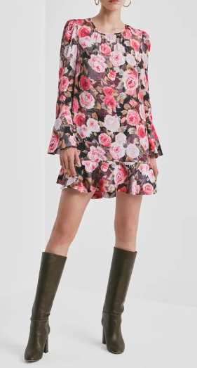 Satin Shift Dress - Midnight Roses