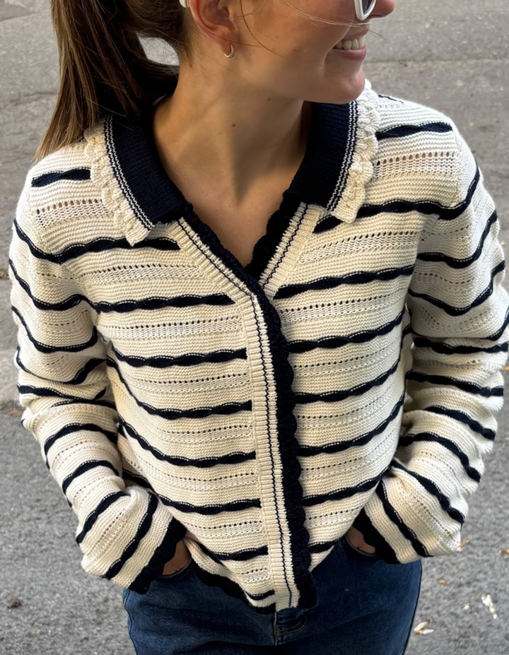 Maddy Knit Cardigan - Birch/navy - Cardigans - Helt Dilla AS
