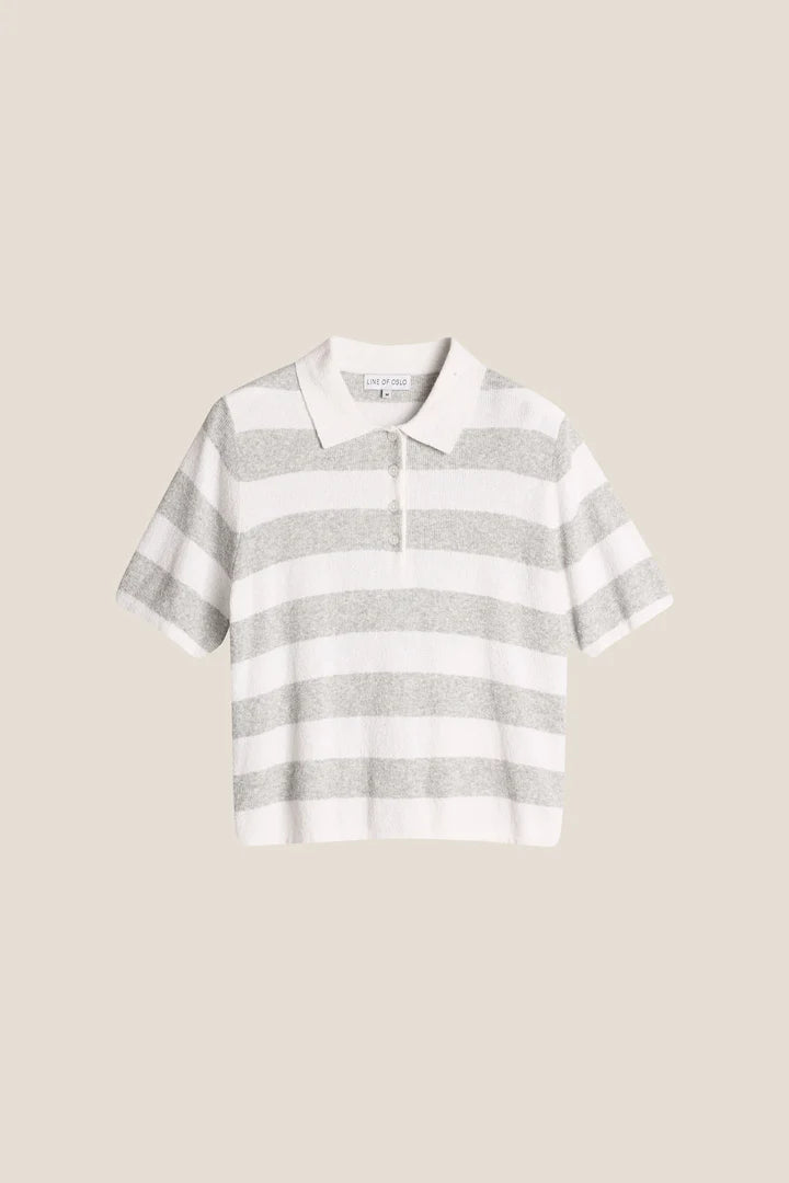 Yasmin Knitted T-shirt Stripe - Grå / krem - Singlet, Topper & T-skjorter - Helt Dilla AS