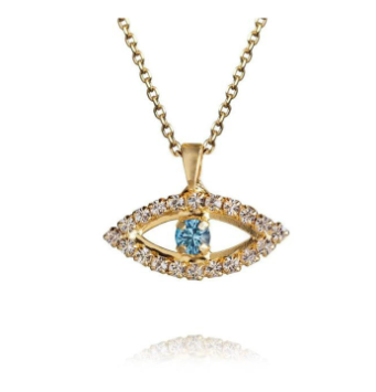 Greek eye necklace gold - crystal & aquamarine - Tilbehør - Helt Dilla AS
