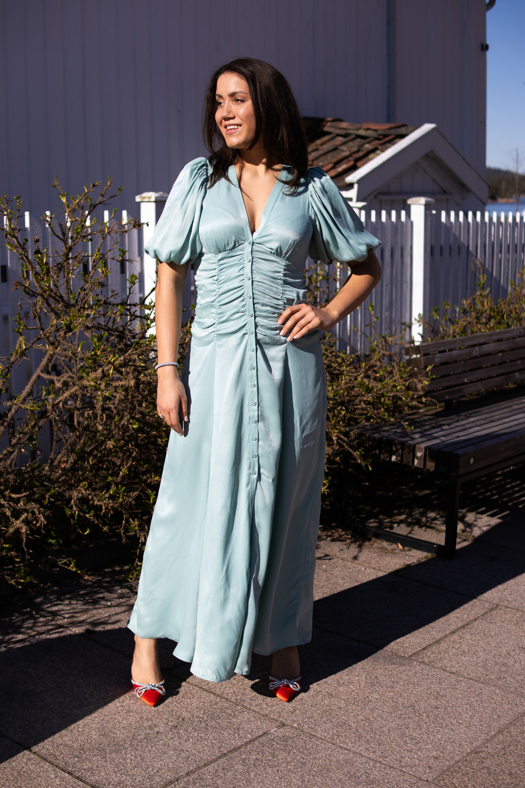 Crepe Satin Rouching Gown - Turquoise - Kjoler - Helt Dilla AS