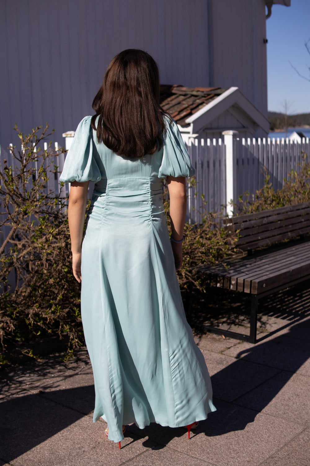 Crepe Satin Rouching Gown - Turquoise - Kjoler - Helt Dilla AS