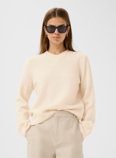 Guni V-neck - Whisper White Melange