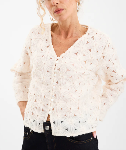 Lexie 3D Chiffon Cardigan - Off white