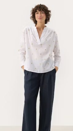 Natale Blouse - hvit med gull brderier